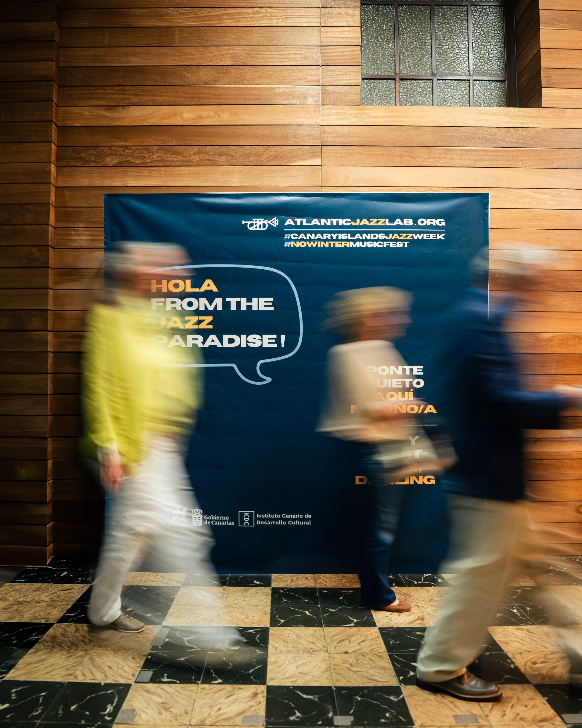 Photocall de Atlantic Jazz Lab con los logos de las instituciones que colaboran